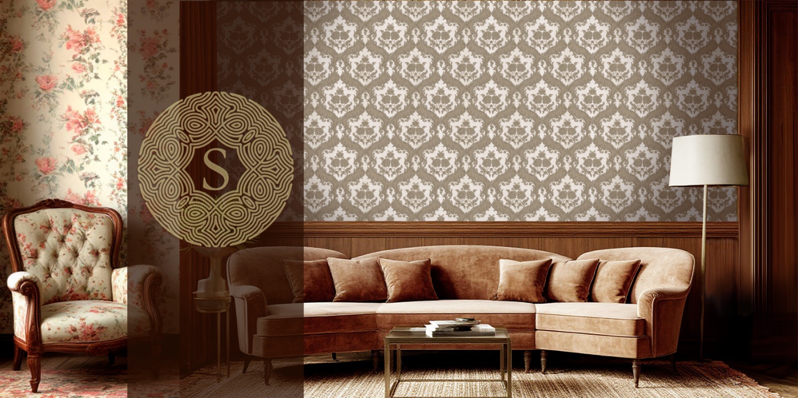 Винтажные обои в помещениях